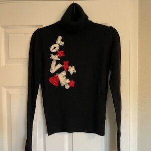 Seed 153 Love Black Wool Turtleneck Sweater